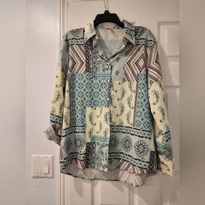 SHEIN Patchwork Pattern Button Down Shirt
